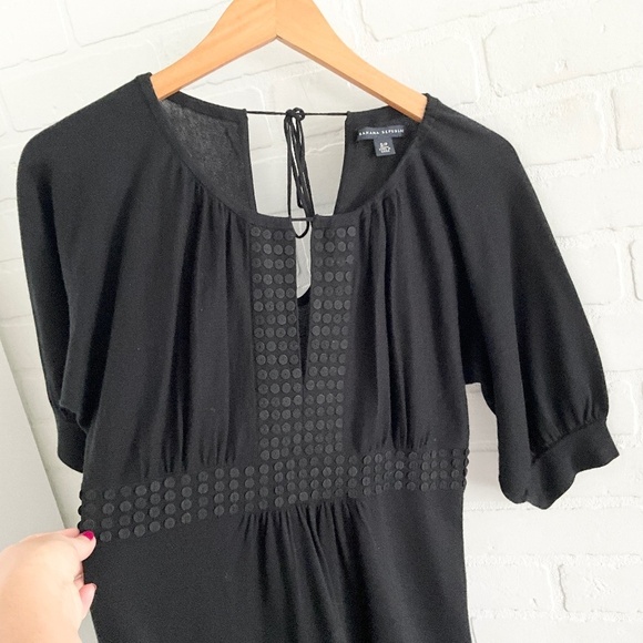 Banana Republic Mini Knit dress Milk maid Babydoll Pleated Black Silk Cotton S - Picture 5 of 11